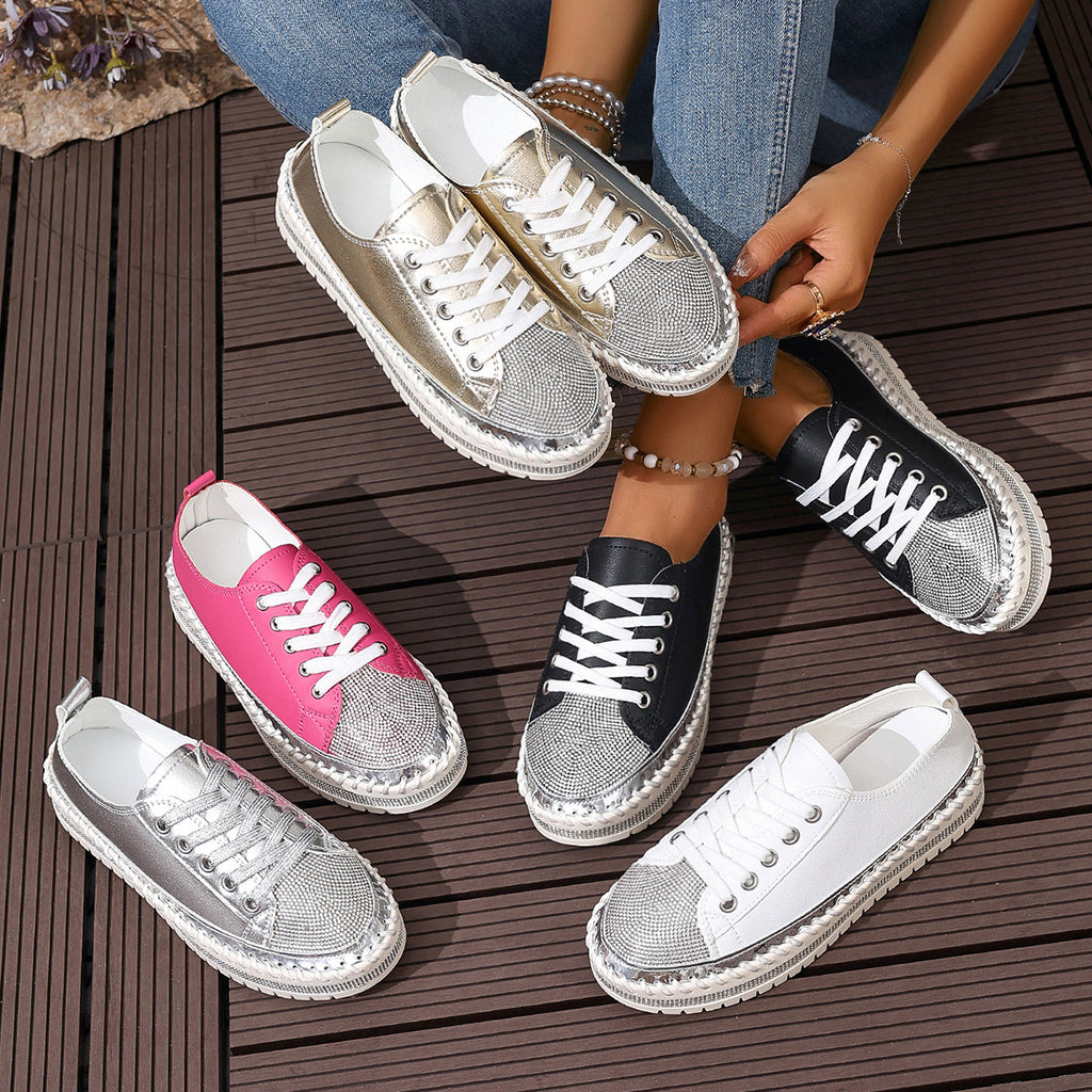 Sarah Express Women's Chunky Sole Sequin Lace-Up Sneakers