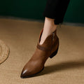 Sarah Express Pointed Toe Chunky Heel Ankle Boots Brown Single Liner