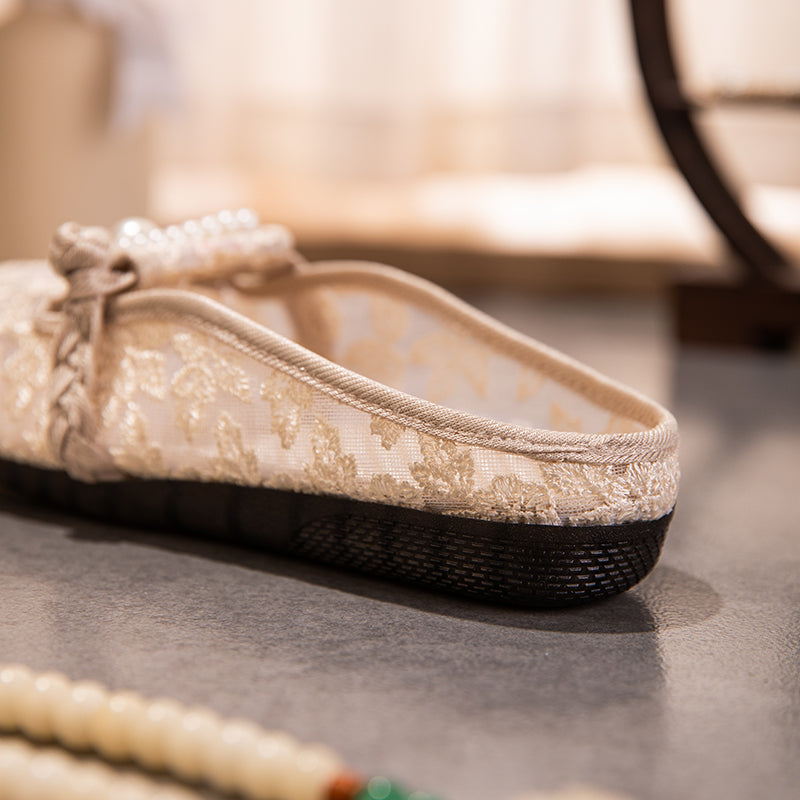 Sarah Express Embroidered Mesh Pearl Mule Slippers