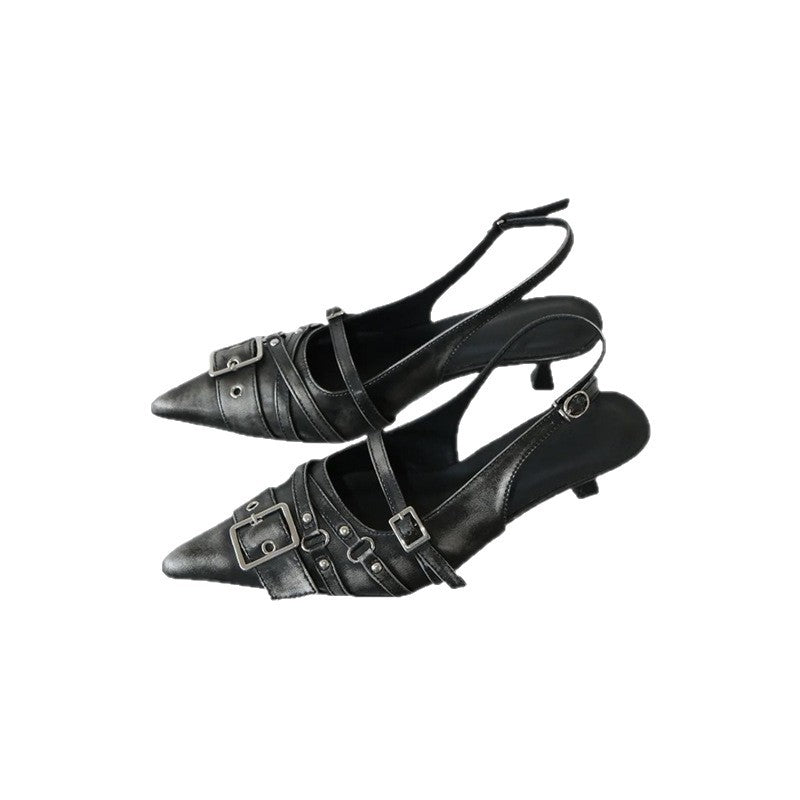 Sarah Express Retro Pointed Toe Ankle Strap Heels