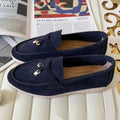 Sarah Express Women's British-Style Flat Slip-On Loafers Dark Blue