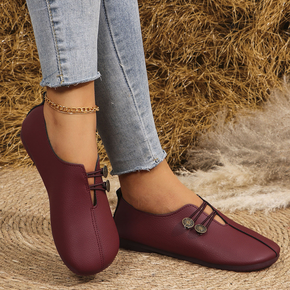 Sarah Express PU Leather Slip-On Sandals Red