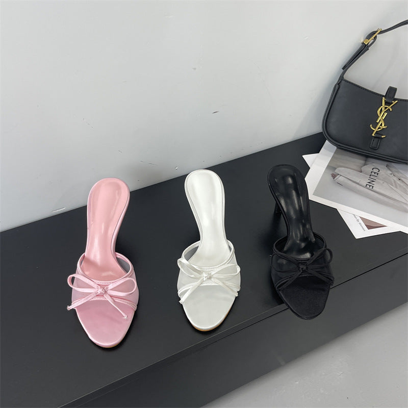 Sarah Express Bow-Tie Mesh High-Heel Slide Sandals