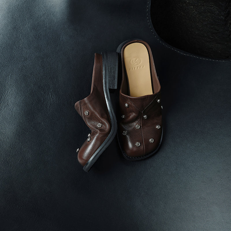 Sarah Express Full Grain Leather Studded Mules