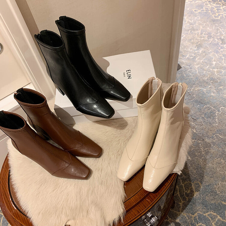 Sarah Express Square Toe Elastic Chunky Heel Boots