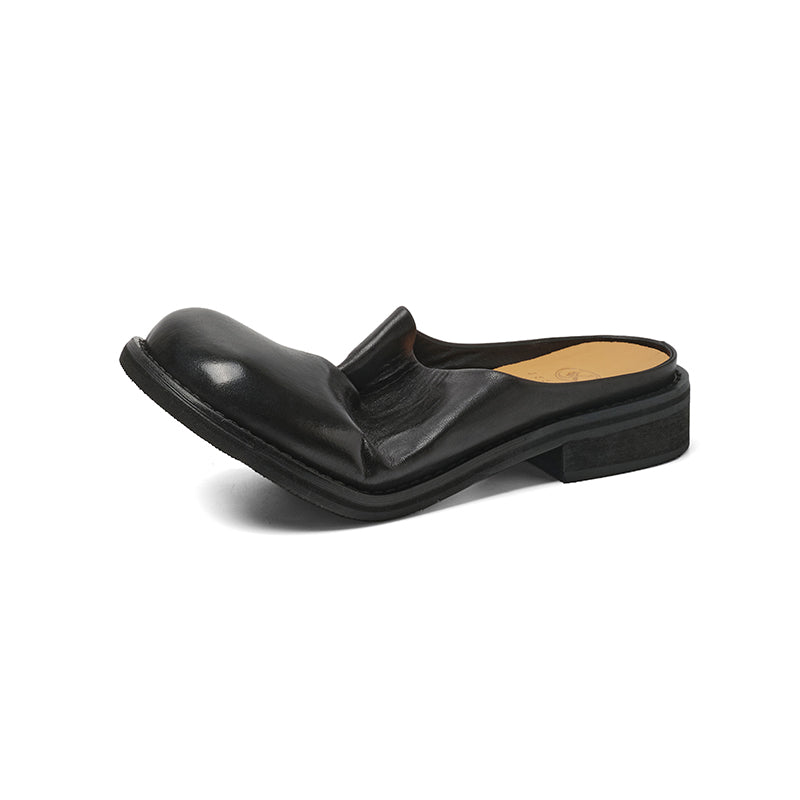 Sarah Express Washed Cowhide Leather Mule Slides Black