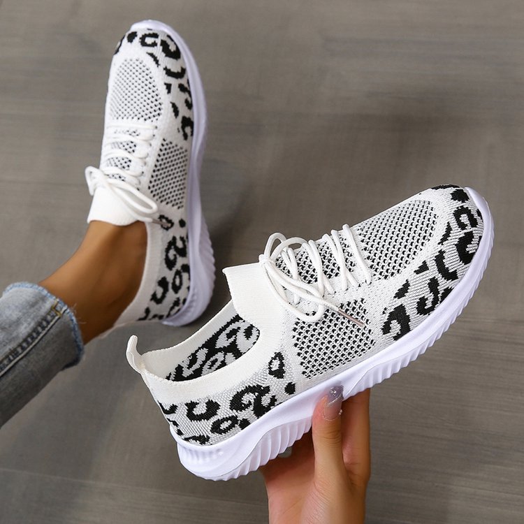 Sarah Express Leopard Print Mesh Lace-Up Sneakers
