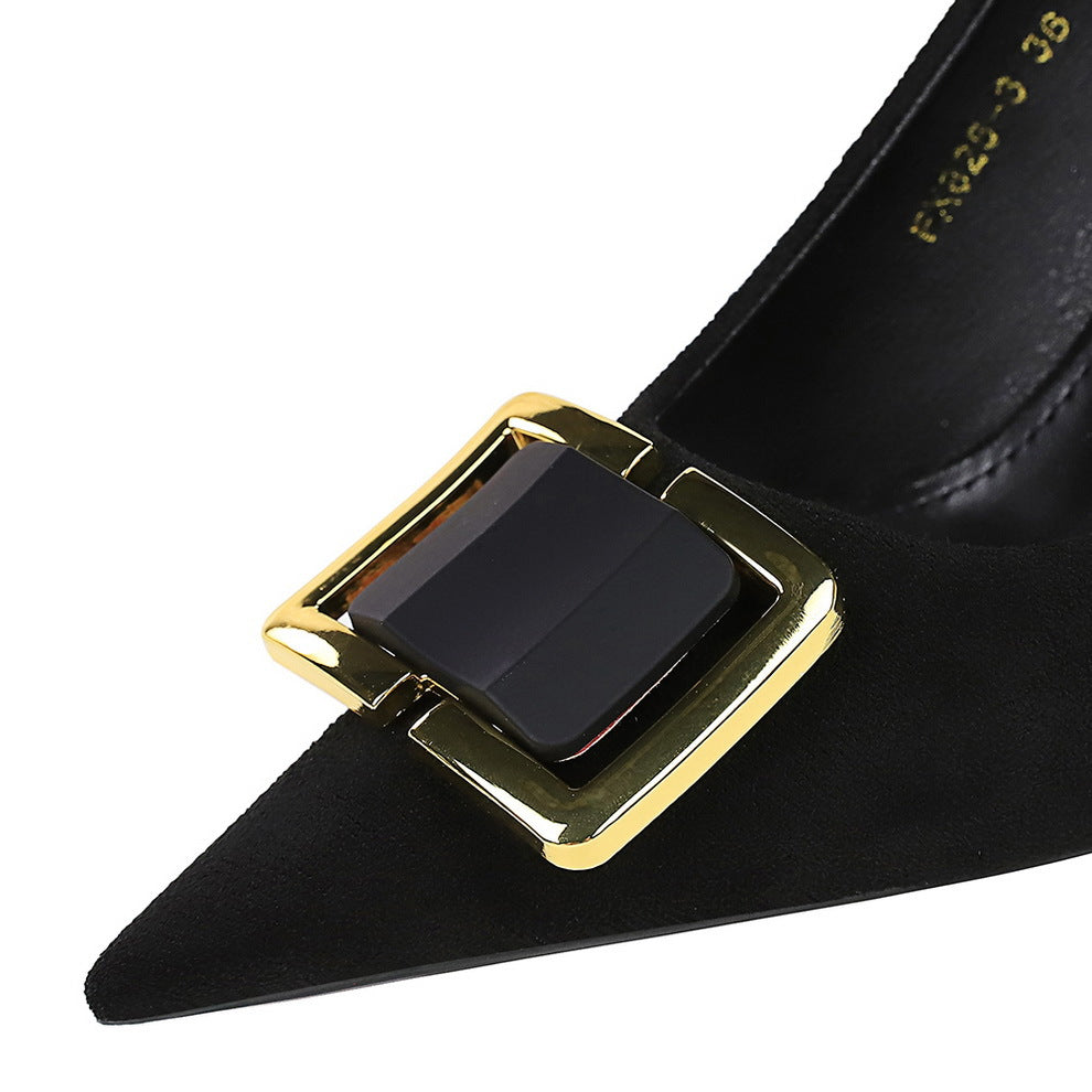Sarah Express Suede Stiletto Heels with Decorative Buckle