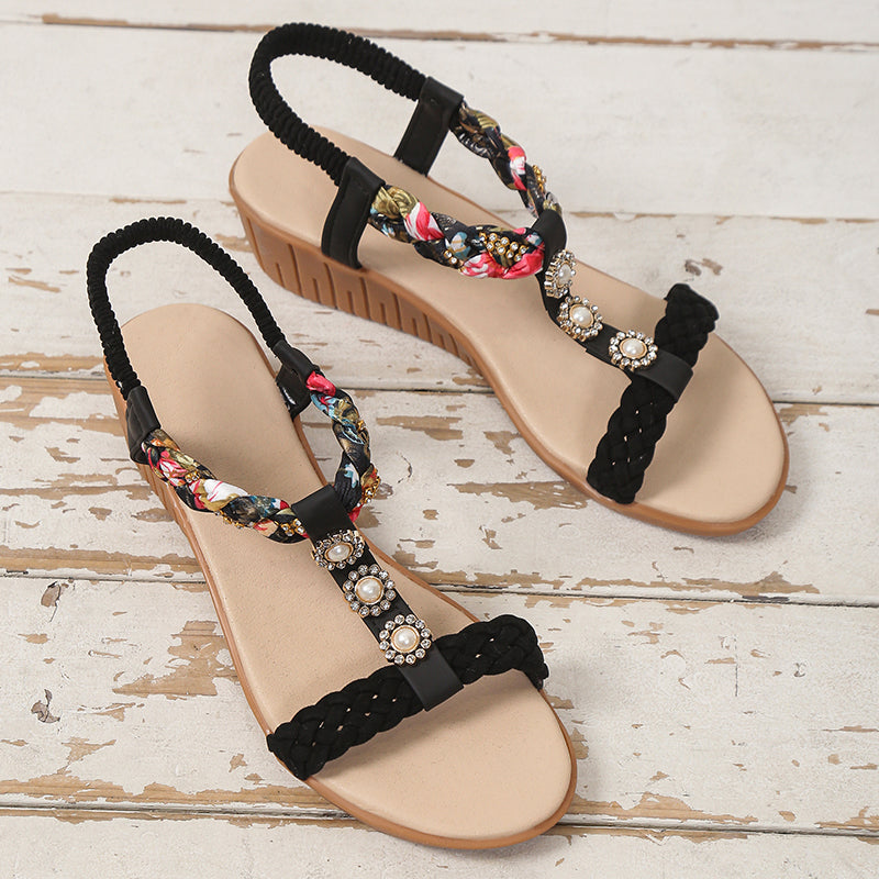 Sarah Express Bohemian Braided Slip-On Beach Sandals Black