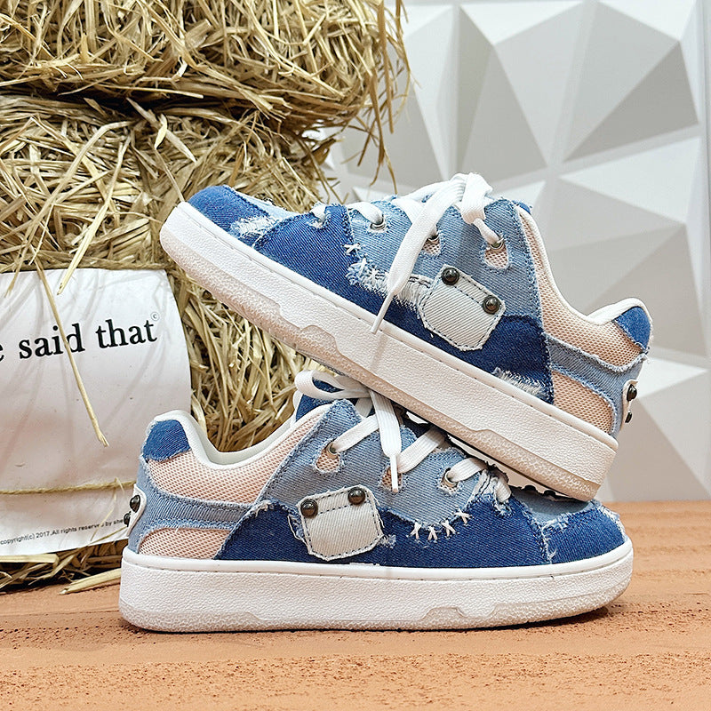 Sarah Express Denim Canvas Patchwork Casual Sneakers