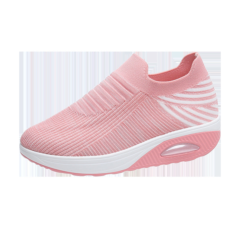 Sarah Express Women's Stripe Mesh Slip-On Platform Sneakers Pink