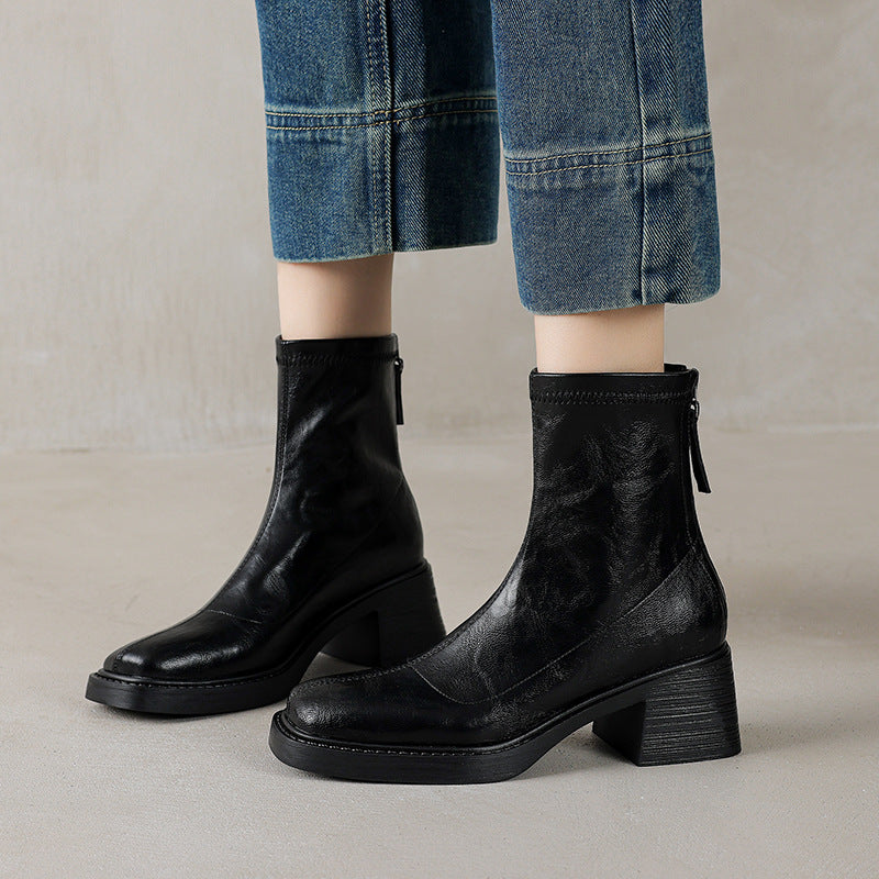 Sarah Express Chunky Heel Square Toe Ankle Boots