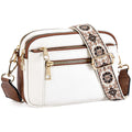 Sarah Express Triple-Zipper Crossbody Bag With Embroidered Strap White With Brown