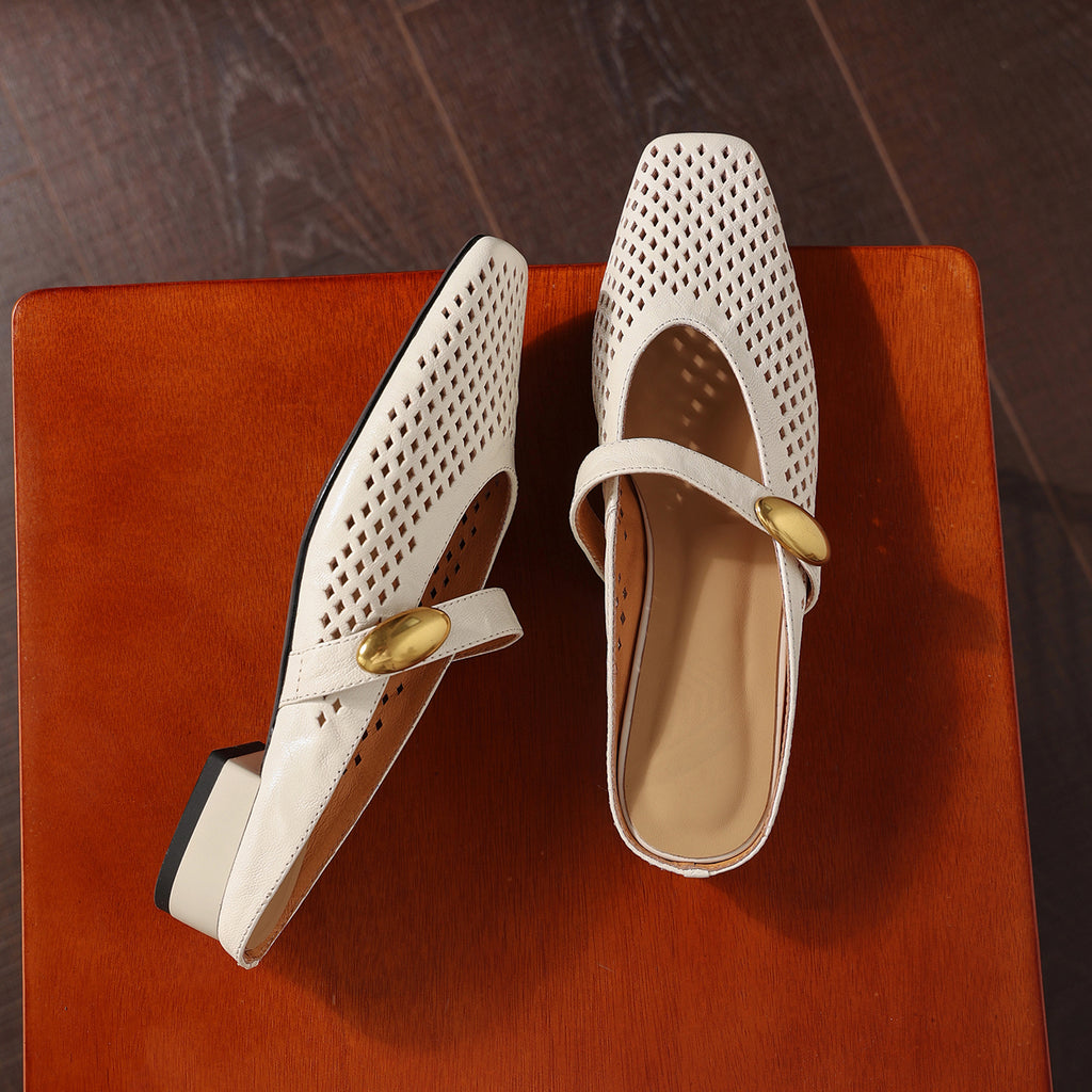 Sarah Express Perforated Sheepskin Mary Jane Mules