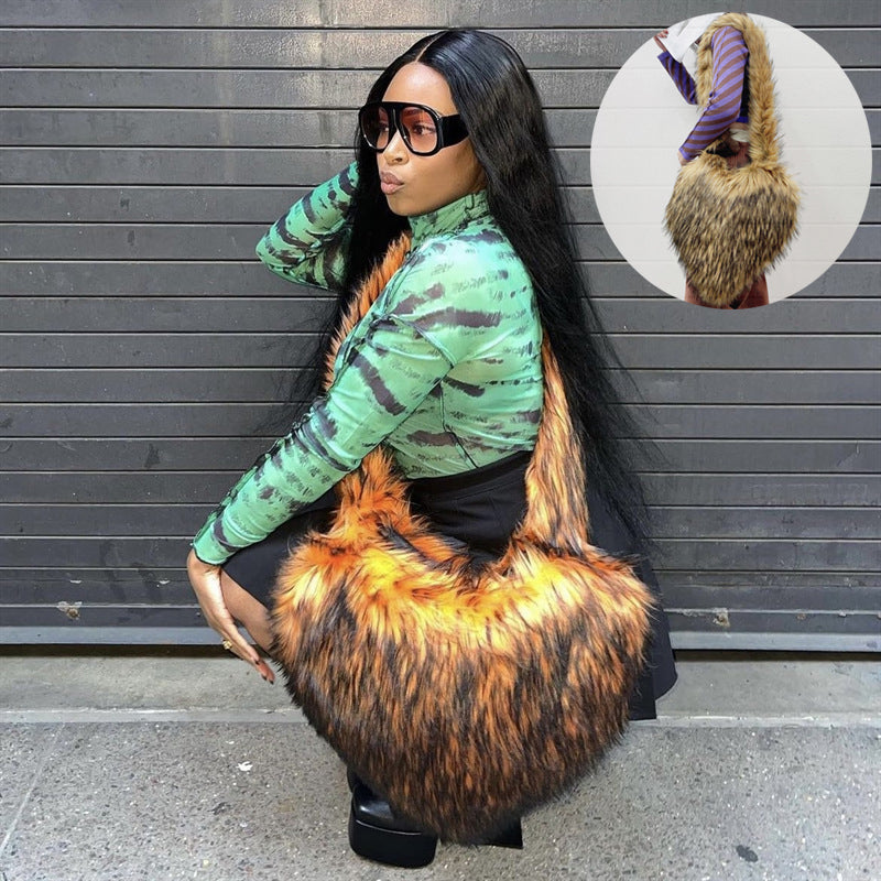 Sarah Express Plush Heart Shaped Shoulder Messenger Bag