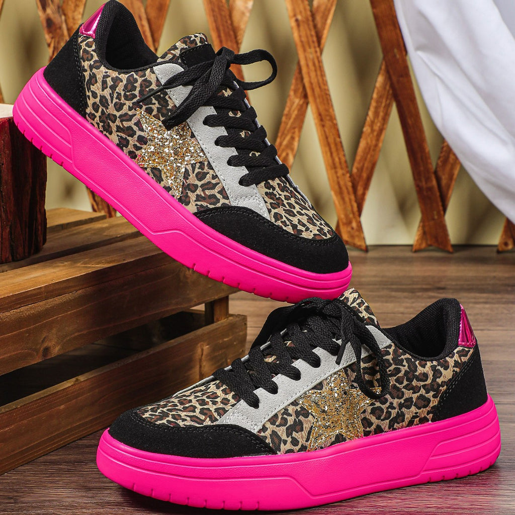 Sarah Express Leopard Print Retro Skate Sneakers