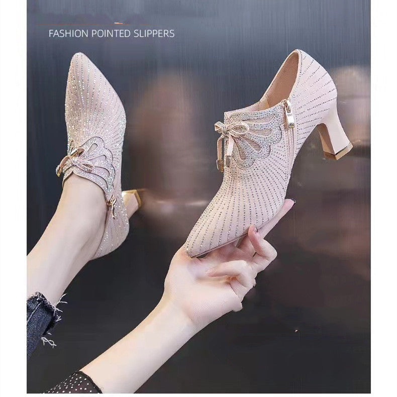 Sarah Express Rhinestone Bow-knot Pointed-toe Mid-heel Pumps