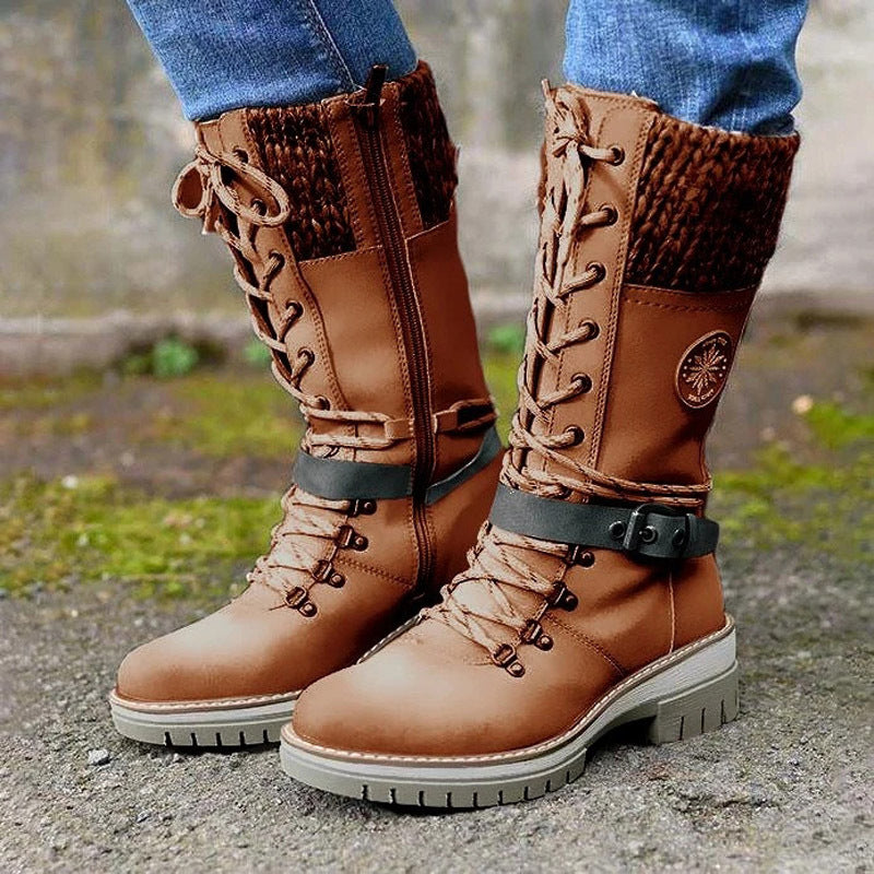 Sarah Express Women's Round-Toe Square-Heel Buckle Boots