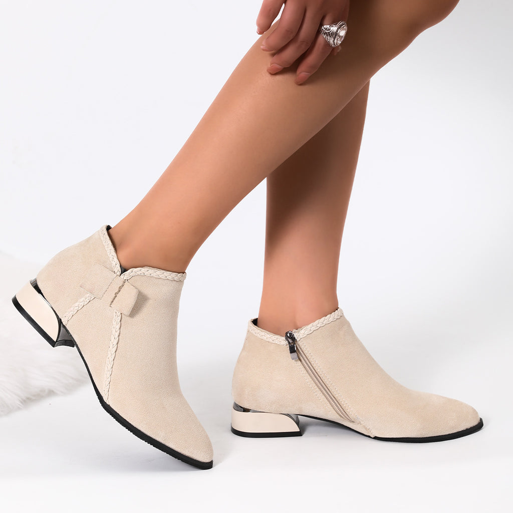 Sarah Express Bow-Tie Pointed-Toe Chunky Heel Ankle Boots