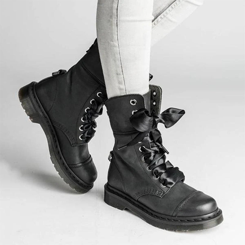 Sarah Express Women's British Style Lace Up Ankle Boots Black