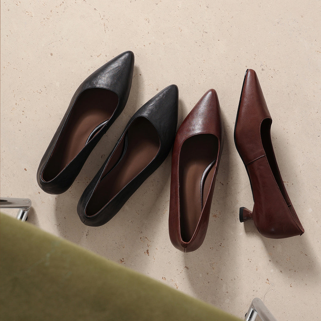 Sarah Express Pointed-Toe Cowhide Kitten Heel Pumps