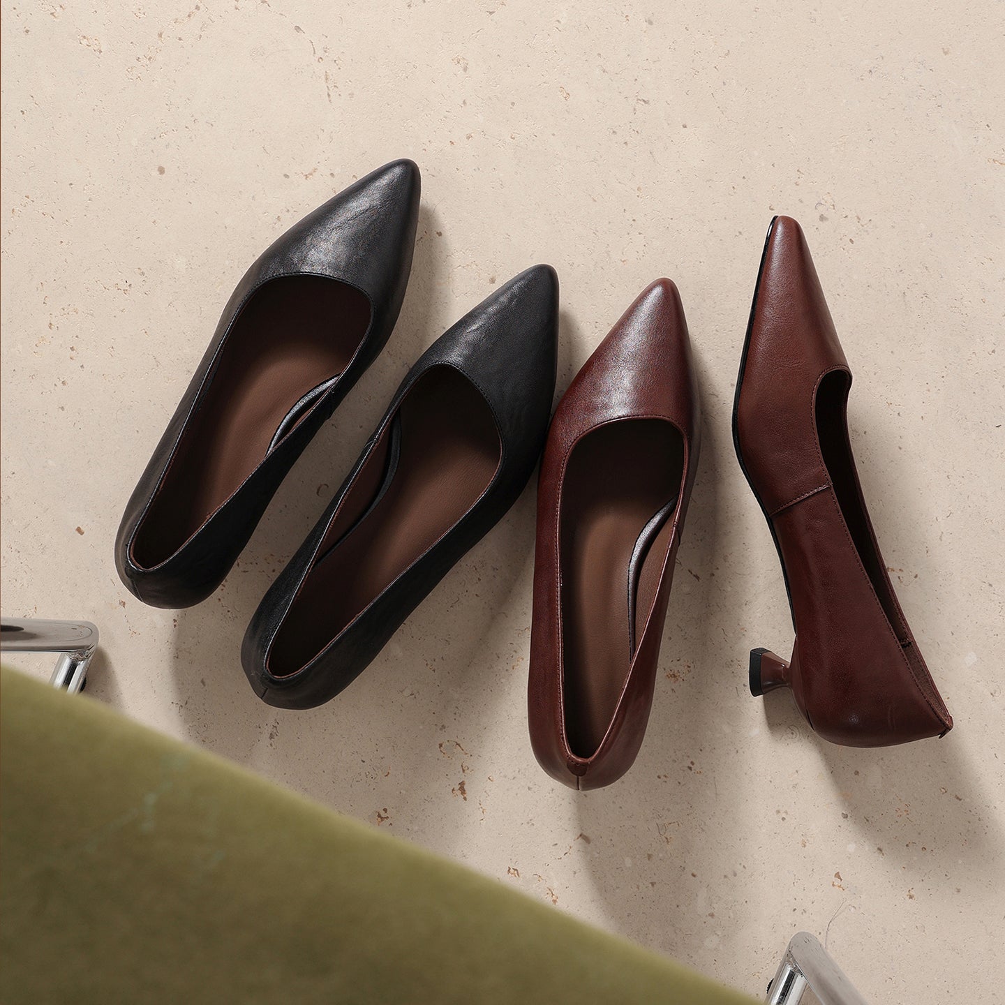 Sarah Express Pointed-Toe Cowhide Kitten Heel Pumps