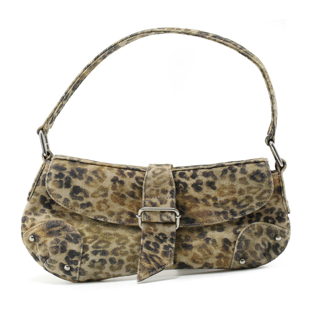 Sarah Express Distressed Canvas Animal Print Underarm Bag Leopard Print