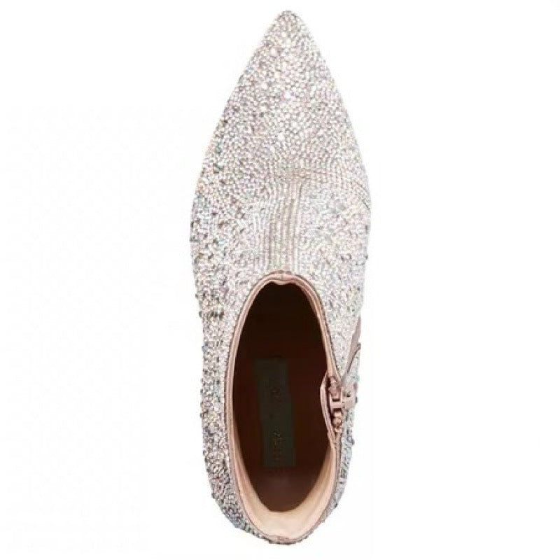 Sarah Express Rhinestone Embellished Suede Ankle Boots