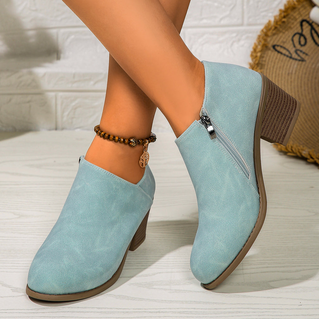 Sarah Express Women's Chunky Heel Round Toe Boots Blue