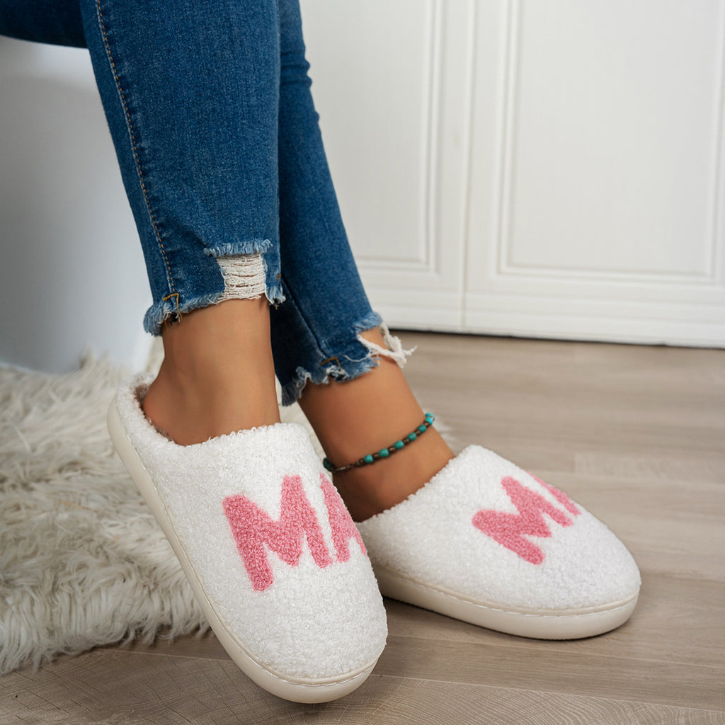 Sarah Express Plush MAMA Letter Indoor Slippers