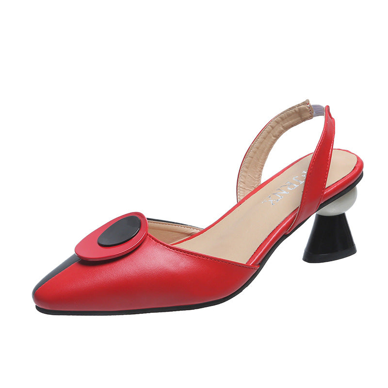Sarah Express Chunky Heel Openwork Buckle Sandals Red Slippers