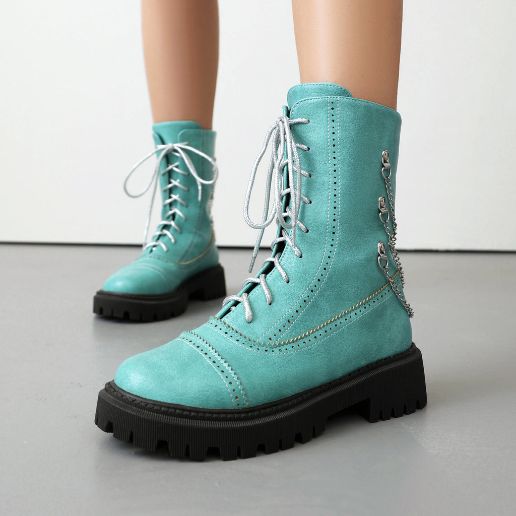 Sarah Express Chunky Heel Mid-Calf Lace-Up Boots