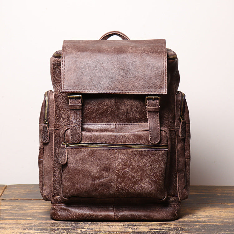 Sarah Express Retro Genuine Leather Men's Travel Backpack Dark Brown