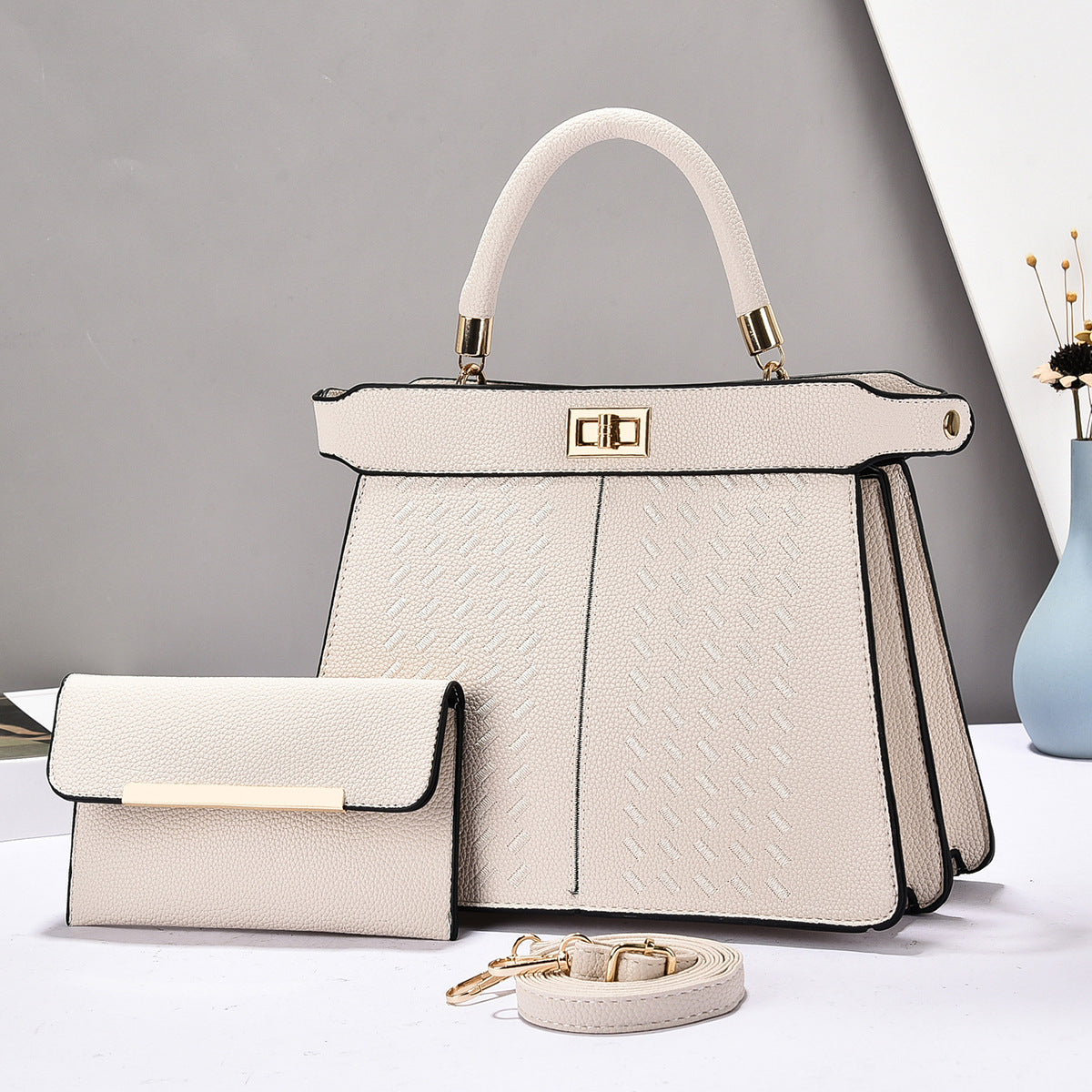 Sarah Express 2-in-1 Structured Bucket Bag Set Beige