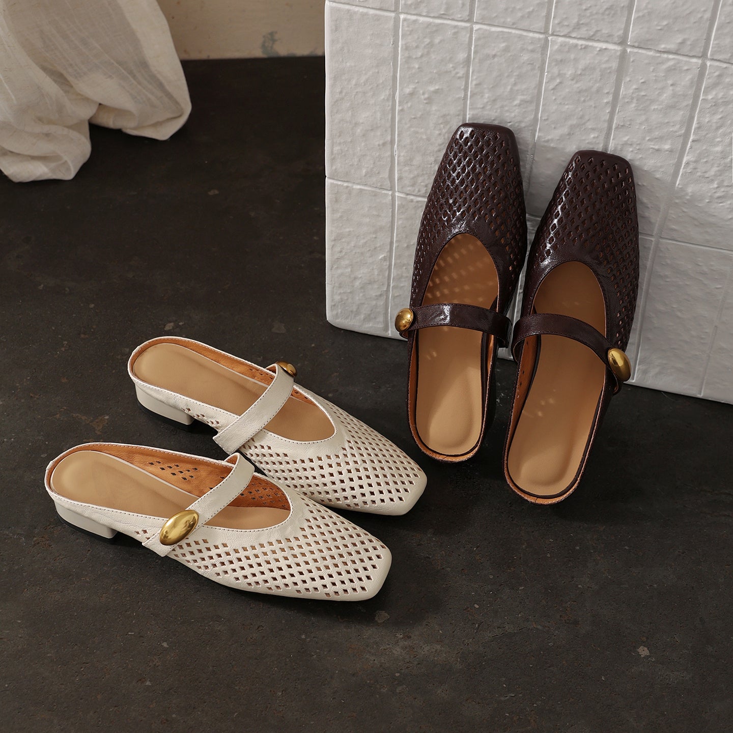 Sarah Express Perforated Sheepskin Mary Jane Mules