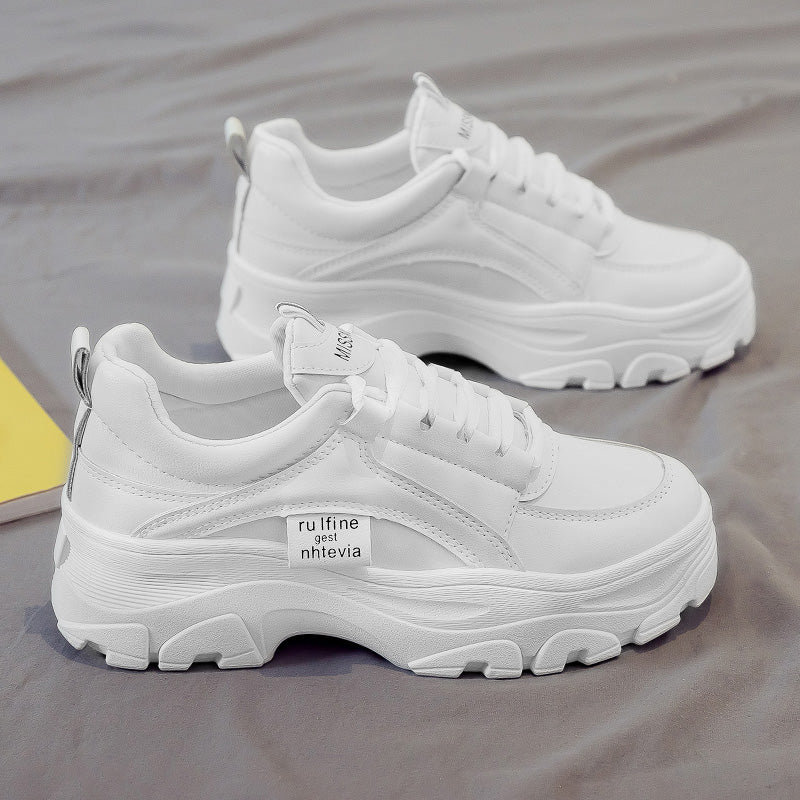 Sarah Express Thick Soled Casual Lace Up Sneakers White