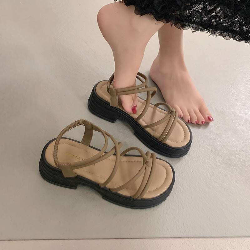 Sarah Express Strappy Flat Roman Sandals Khaki