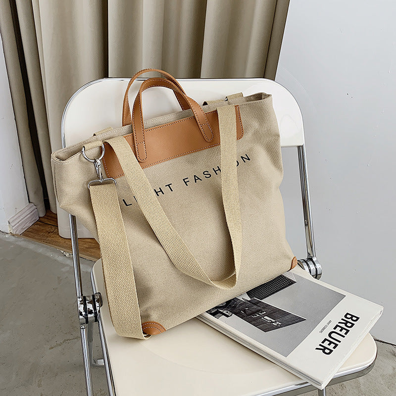 Sarah Express Canvas Messenger Bag with Letter Print Khaki Letter