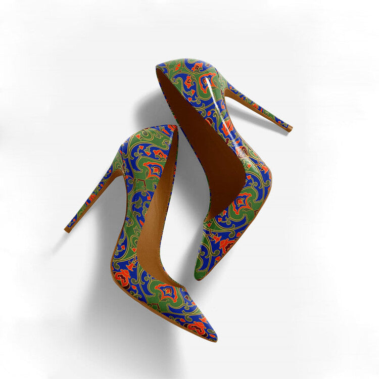Sarah Express Floral Pointed Toe Stiletto Heels Green