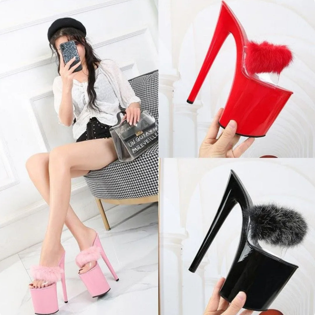 Sarah Express High Platform Faux Fur Runway Slippers
