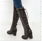 Sarah Express Over-the-Knee Lace-Up Chunky Heel Boots Black