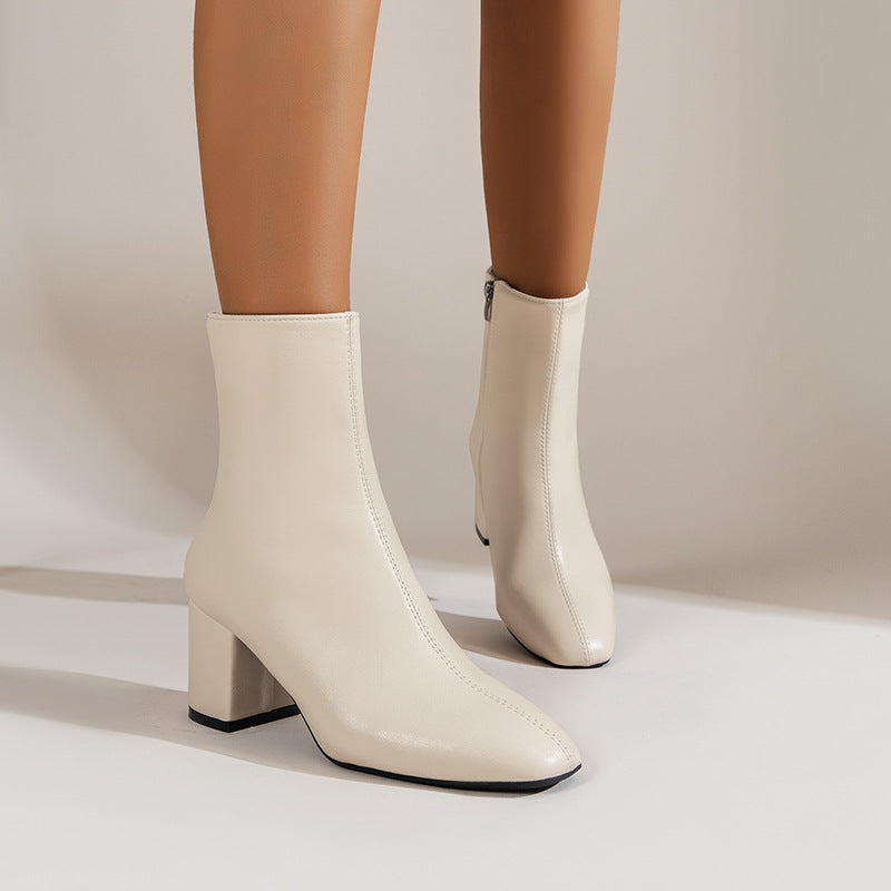 Sarah Express Chunky Heel Pointed Toe Mid-Calf Boots