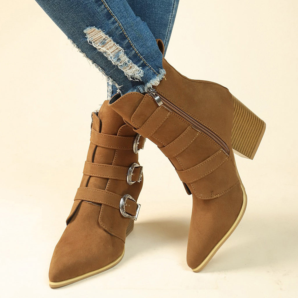 Sarah Express Retro Pointed Toe Chunky Heel Boots