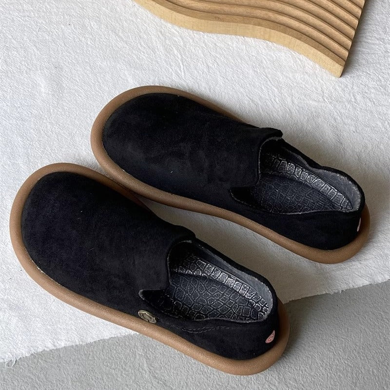 Sarah Express Vintage Suede Slip-On Round Toe Pumps