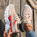 Sarah Express Flyknit Mesh Breathable Lace-Up Sneakers Khaki Red Gray