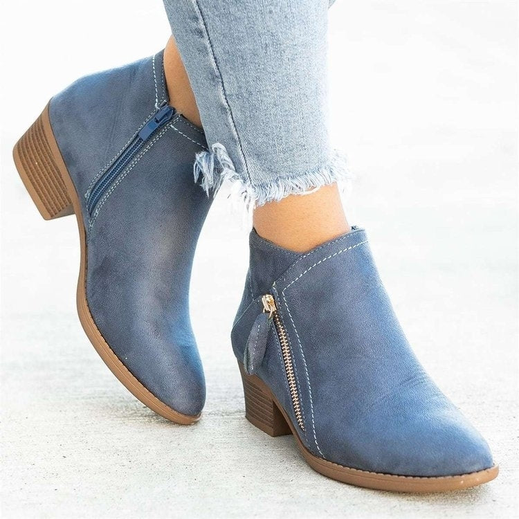 Sarah Express Women's Side Zipper Pointed Ankle Boots