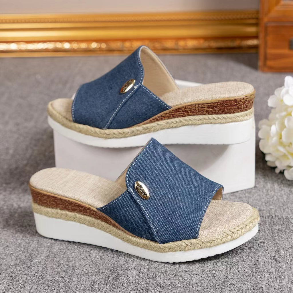 Sarah Express Canvas Wedge Sandals with Fish Mouth