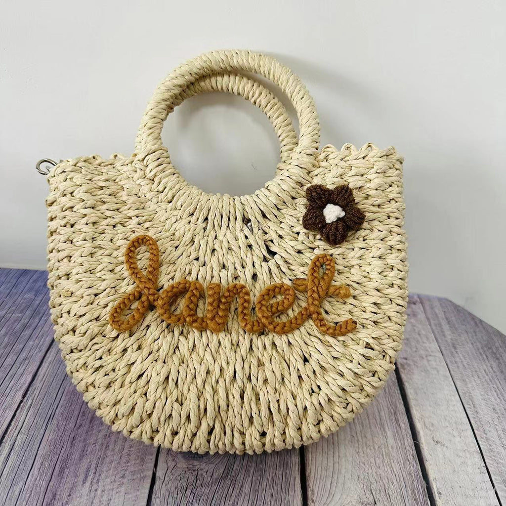 Sarah Express Woven Grass Straw Crossbody Handbag Beige