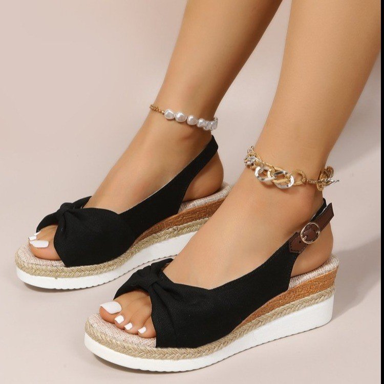 Sarah Express Jute-Strap Bow Detail Wedge Sandals