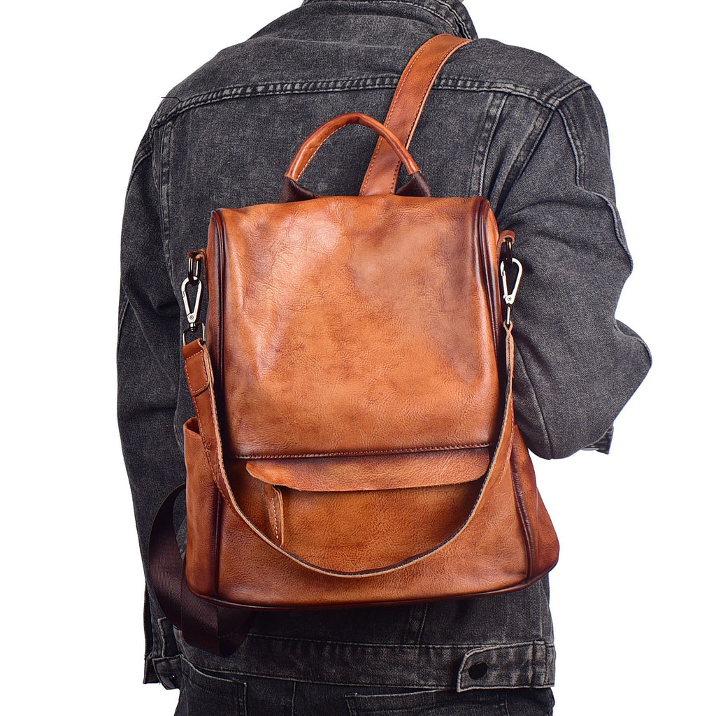Sarah Express Retro Cowhide Leather Travel Backpack